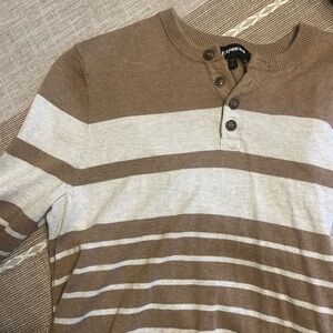 Express Brown and Cream Striped Henley Sweatshirt